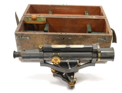 Lot 50 - W F Stanley Theodolite black lacquered with twin levels and three point mounting in original wooden