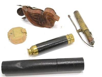 Lot 55 - Brass Three Draw Telescope with 1.5";, 3cm objective lens and leather covering 22.5";, 57cm...
