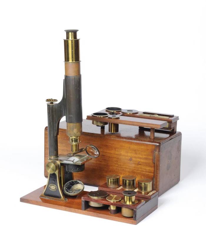 Lot 66 - A Victorian compound microscope by Smith & Beck No 3136.  The side pillars are attached to a...