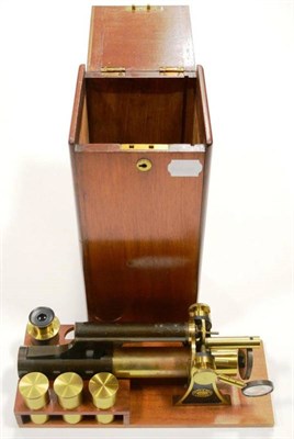 Lot 74 - A Victorian compound brass monocular microscope by Smith & Beck. The side pillars are attached to a