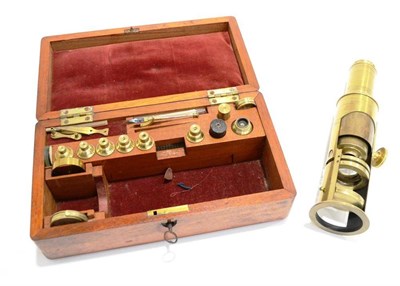Lot 79 - A good example of a Martin type brass drum microscope in the original fitted case, with a number of