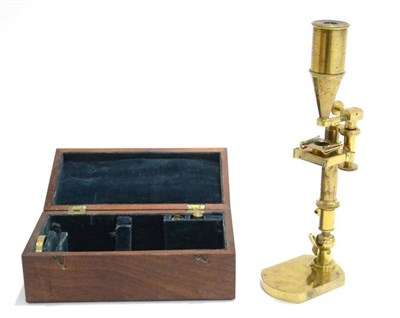 Lot 87 - Cary Microscope c1840 on folding brass stand engraved ";Cary, London"; in mahogany case with...