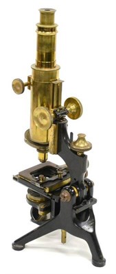Lot 89 - W Watson 'Royal' Van Heurck Microscope in lacquered brass with black tripod stand, the main...