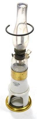 Lot 92 - Swift & Son (London) Oil Lamp with brass stand allowing height adjustment, glass reservoir and...