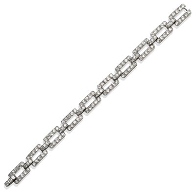 Lot 156 - ~ A Diamond Bracelet, of ten oblong links, with connecting bar links, set throughout with old...