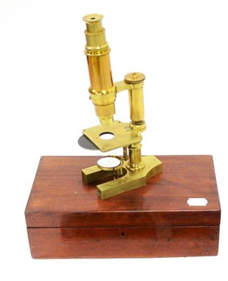 Lot 106 - R & J Beck 19th Century Brass Microscope with tilting stand, thumb-wheel focussing, single...