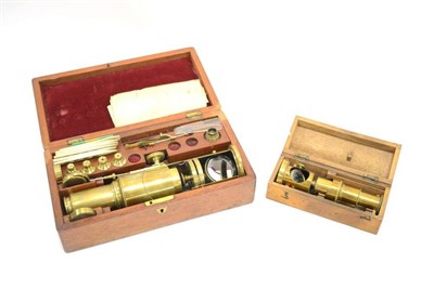 Lot 110 - English Drum Microscope c1850 with five interchangeable objective lenses, bone slides and other...