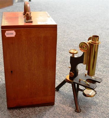 Lot 111 - A Lacquered Brass and Grey Enamelled Monocular Compound Microscope by W.Watson & Sons, London,...