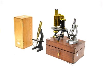 Lot 112 - J Swift & Son (London) Brass Microscope no,10104 with black lacquered stand and stage, rack and...