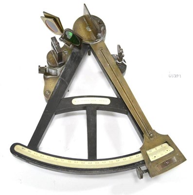 Lot 132 - W E Harrison, Hull Brass And Ebony Octant, with ivory inlay and Vernier scale
