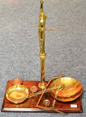 Lot 135 - W & T Avery (Birmingham) Brass Balance Scales ";To Weigh 1lb"; with large (8.5";, 22cm) and...