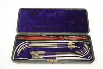 Lot 152 - J Millikin Catheter Set containing ten curved metal catheters, assorted tubing and other...