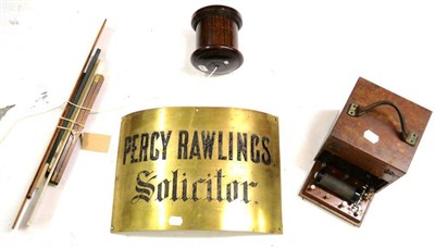 Lot 155 - Mixed Items, including a curved brass 'Percy Rawlings Solicitor' sign, an Avery brass 'County...