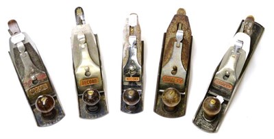 Lot 165 - Five Steel Woodworking Planes, comprising three Record and two Stanley