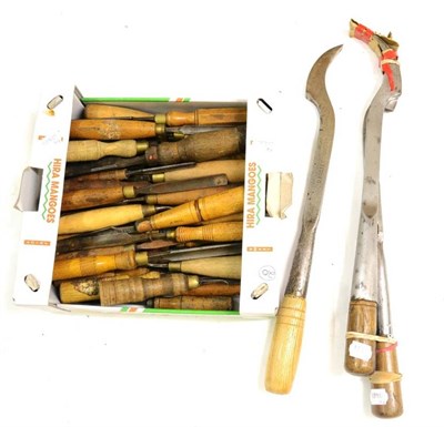 Lot 174 - Three Wooden Handled Steel Mortice Chisels, by Mathieson, Ibbotson Bros and D Rose, together with a