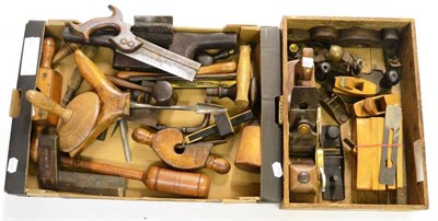 Lot 177 - A Collection of Mixed Woodworking Tools, including a brass bodied jack lane, steel shoulder...