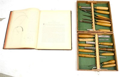 Lot 182 - Seventeen Wooden Handled Chisels and Gouges, in a fitted wooden box, together with a Book 'The...