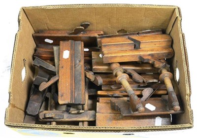 Lot 186 - A Box of Beech Woodworking Planes, comprising moulding, plough and smoothing