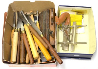Lot 189 - Mixed Tools, including chisels and gouges, Stanley plough plane etc., in two boxes