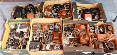 Lot 196 - A Large Collection of Mainly 35mm Cameras, makers include Zeiss, Kodak, Zorki etc., in seven boxes