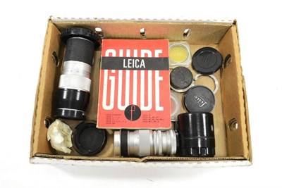 Lot 225 - Leitz Screw Fit Lenses Hektor f4.5, 135mm no.1560616, Elmar f4, 90mm no.1498211 and Hektor f6.3...