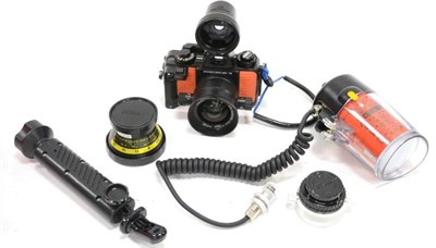 Lot 238 - Nikon Nikonos-V Underwater Camera no.3005700 with f2.8, 20mm and f2.8 35mm lens and flash unit