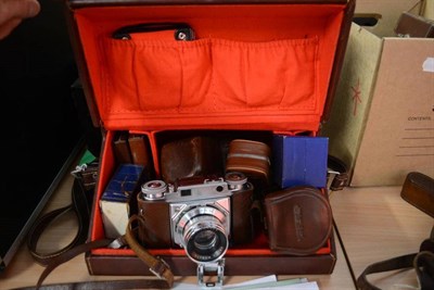 Lot 274 - Voigtlander Prominent Camera with Ultron f2, 50mm lens, in makeras leather case, together with...