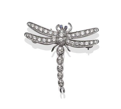 Lot 181 - A Diamond Dragonfly Brooch, by Tiffany & Co., with sapphire eyes and round brilliant cut...
