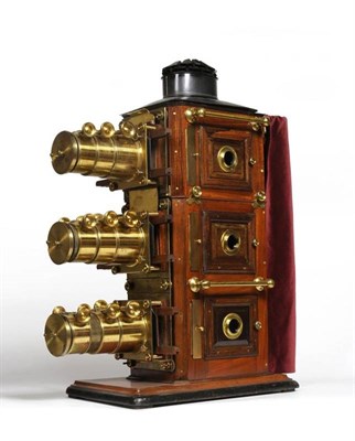 Lot 296 - English Mahogany & Rosewood Triunial or Triple Magic Lantern C 1895-1905 by Walter Tyler of London