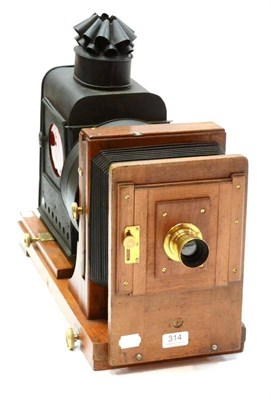 Lot 314 - Magic Lantern (19th Century) mahogany and brass with Busch Aplanat No.2 Lens and bellow...