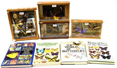 Lot 428 - Four Glazed Small Table Cases, containing displays of tropical butterflies (including Morpho...