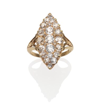 Lot 207 - An 18 Carat Gold Diamond Navette Cluster Ring, set with old cut diamonds, and rose cut diamond...