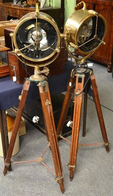 Lot 1002 - A Pair of Brass and Copper Searchlights, by Francis Searchlights Ltd, 240V, 100W, mounted on...