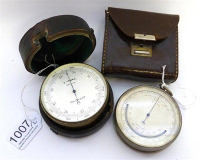Lot 1007 - E Lennie (Edinburgh) Pocket Barometer brass in leather case 2.75";, 7cm diameter face, a German...