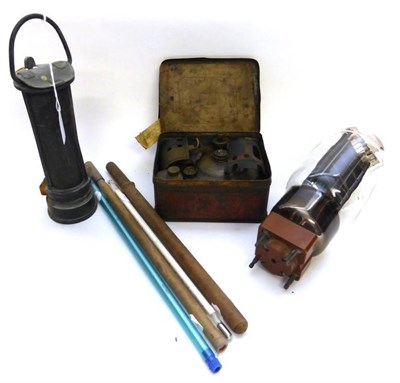 Lot 1008 - Miners Safety Lamp 7.5";, 19cm high (F-G, rusting to one side) a Primus stove in original box,...