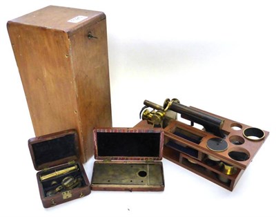 Lot 1025 - Smith & Beck Students Microscope brass and black lacquered, with various lenses in fitted...