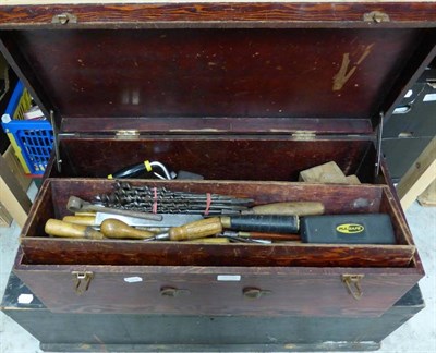 Lot 1050 - Two Pine Tool Boxes Containing Joiners Tools, including saws, chisels, levels, mortise gauge,...