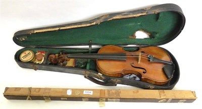 Lot 1054 - A 19th Century French Violin, labelled 'J.Vourin Mirecourt 1875' with a 360mm two piece back...