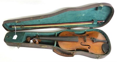 Lot 1057 - A 19th Century French Violin, no label, with a 360mm one piece back, rosewood tuning pegs, with...