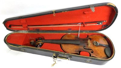 Lot 1063 - A 19th Century German Violin, labelled 'Antonius Stradivarius...' with a 359mm two piece back,...