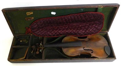 Lot 1065 - A 19th Century German Violin, labelled 'Nichola Amatus...' with a 358mm one piece back,...