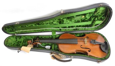 Lot 1069 - A 19th Century German Violin, no label, with a 358mm two piece back, rosewood tuning pegs, in a...