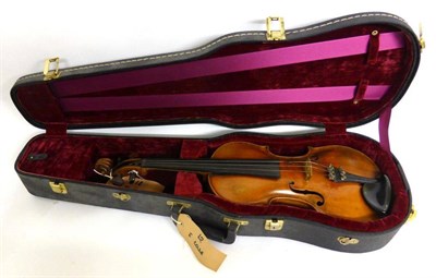 Lot 1070 - A 19th Century German Violin, no label, with a 358mm two piece back, rosewood tuning pegs, in a...