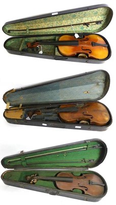 Lot 1071 - A 19th Century German Violin, no label, with a 359mm two piece back, ebony tuning pegs,...