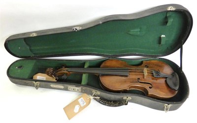 Lot 1075 - A 19th Century Tyrolean Violin, unreadable label, with a 355mm one piece back, ebony tuning...