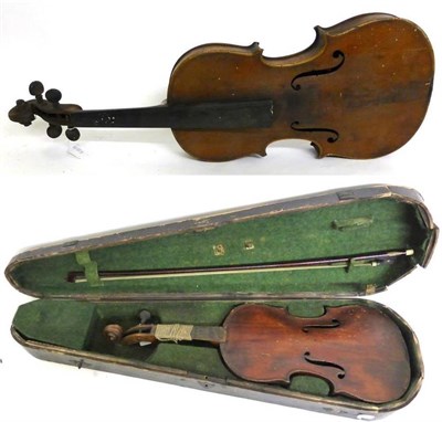 Lot 1082 - A Distressed Violin, possibly English, no label, stamped 'Duke' below the button, with a 360mm...