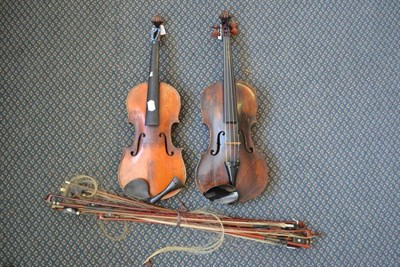 Lot 1099 - An 18th Century Tyrolean Violin, with unreadable label, 357mm one piece back, ornate tuning...