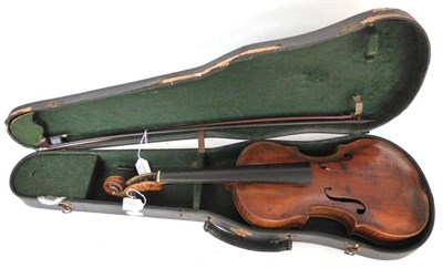 Lot 1100 - An 18th Century Violin, with Stainer label, possibly Tyrolean, with a 357mm two piece back,...