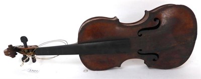 Lot 1101 - An Early 19th Century English Violin, no label, with a 356mm one piece back, ebony tuning pegs...
