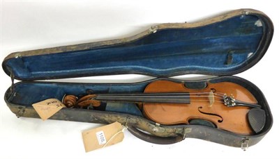 Lot 1105 - An English Violin, inscribed 'J.Fenwick 1900', with a 355mm two piece back, ebony tuning pegs, in a
